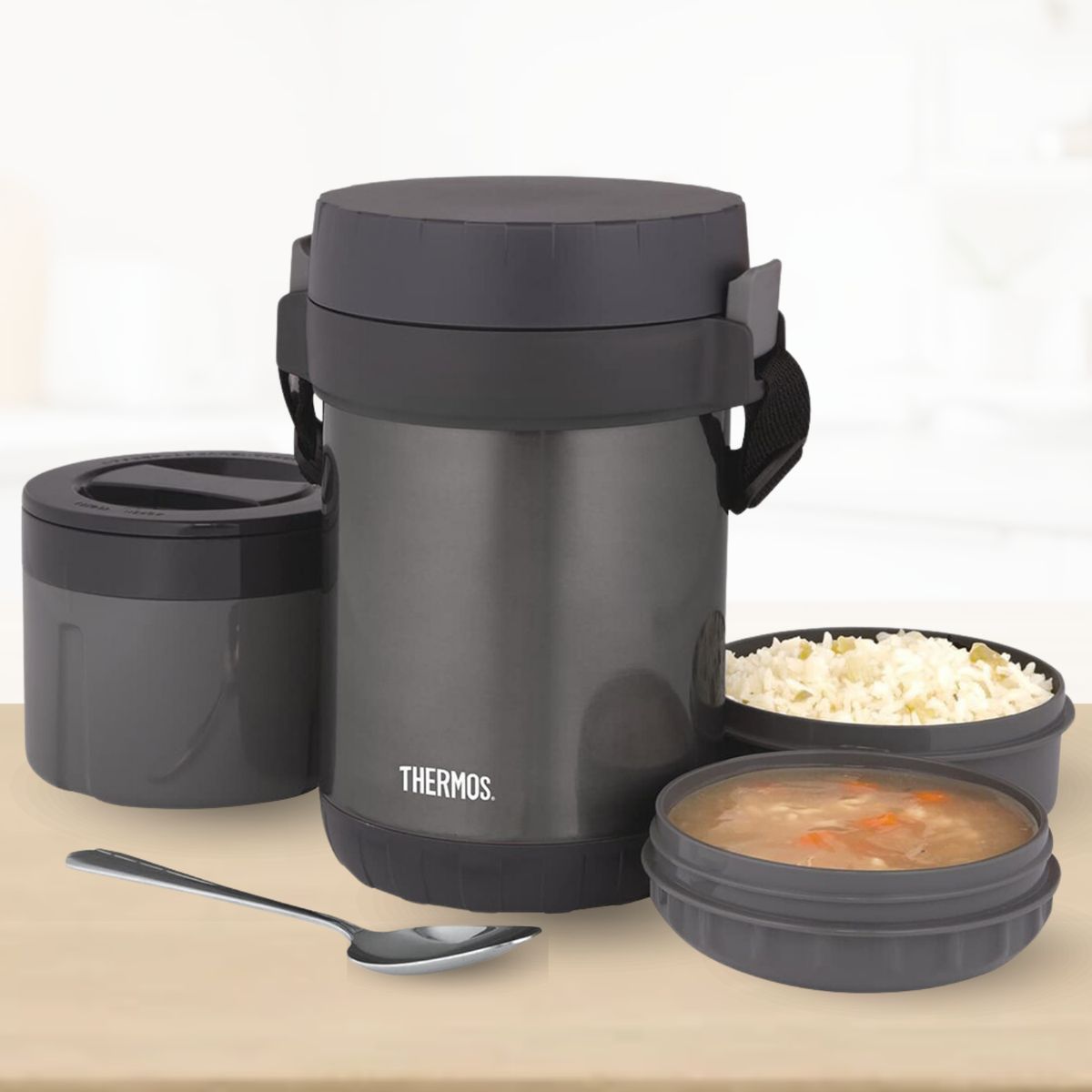 THERMOS - Termo de Comida Tres Divisiones VIANDA 1.8 L Negro