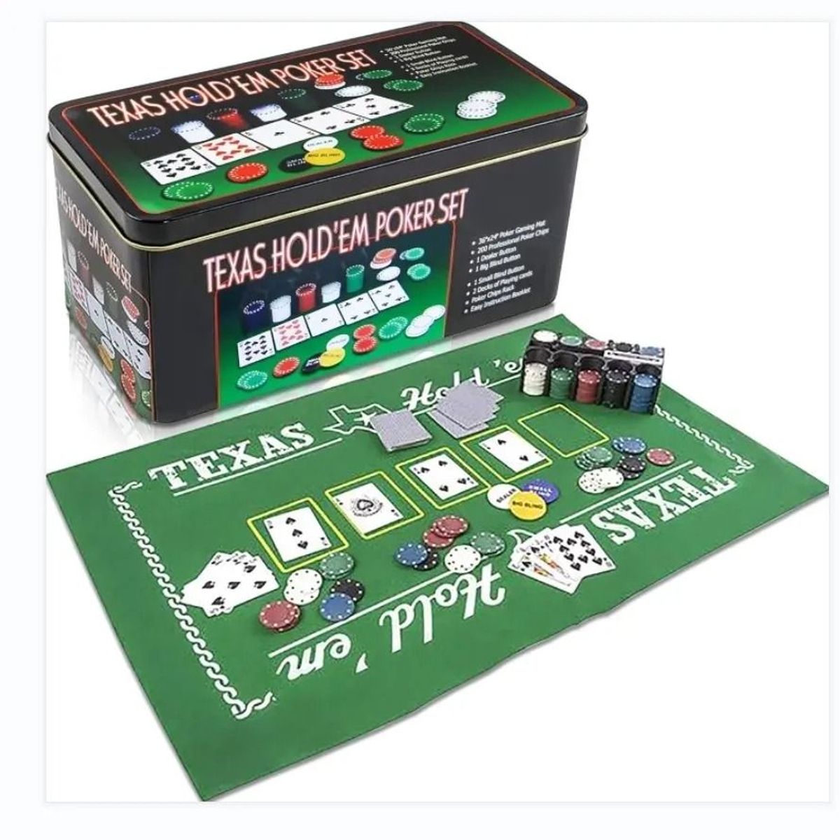 GENERICO - Set de juego mesa completo Poker Texas Hold'em  200 fichas