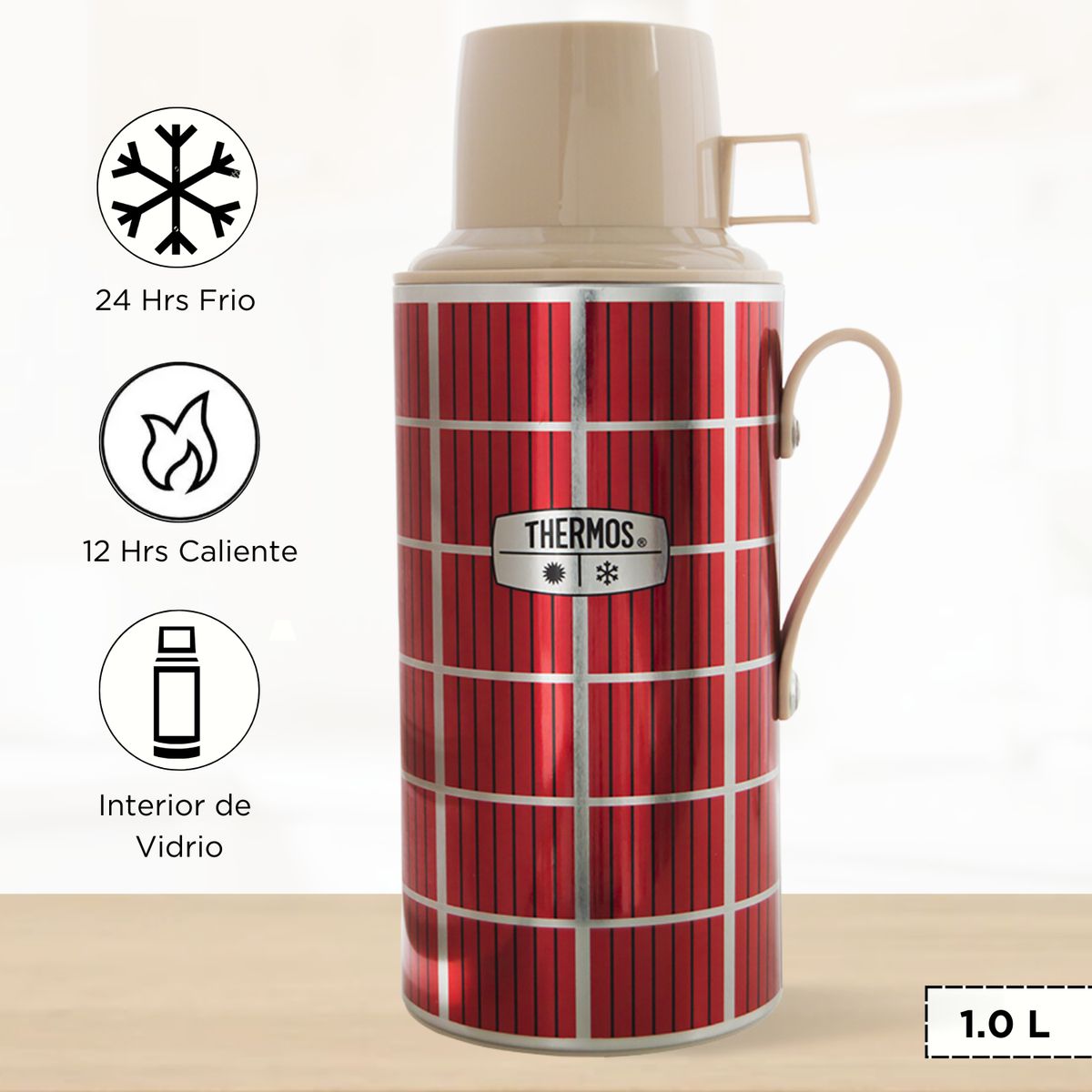 THERMOS - Termo de Bebida para Hogar ESCOCÉS 1.0 Lt Rojo