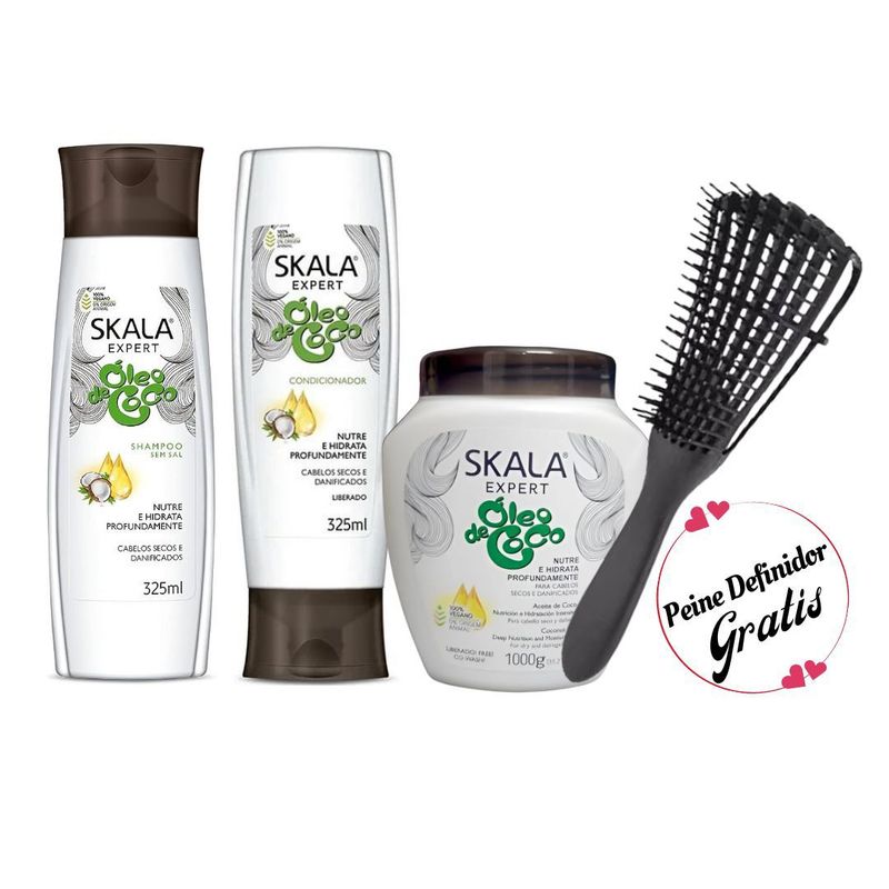 SKALA - Pack Óleo De Coco Skala Cabello Seco Dañado + Cepillo Definidor Gratis