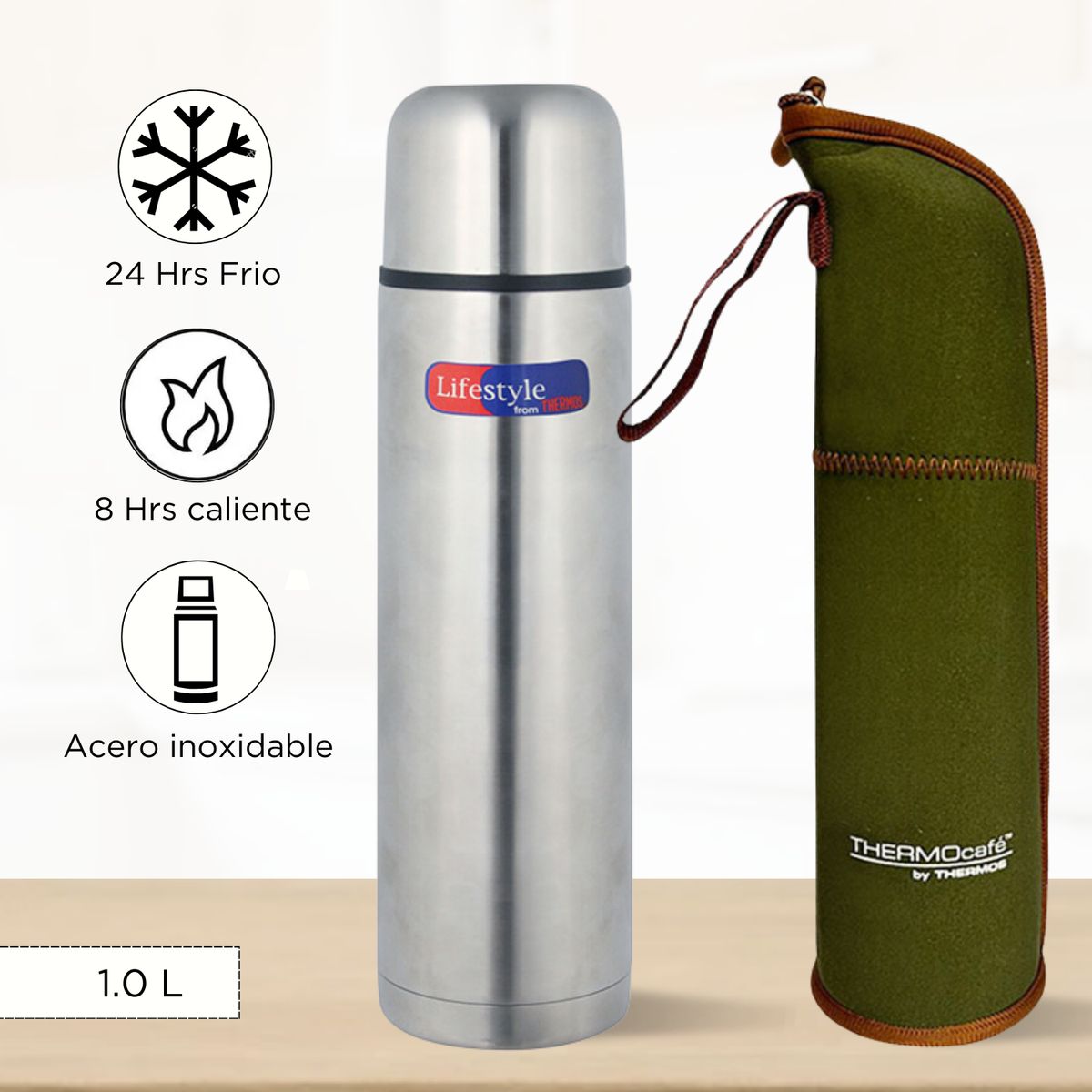 THERMOS - Termo de Bebida LIFESTYLE + FUNDA 1.0 LT Plateado