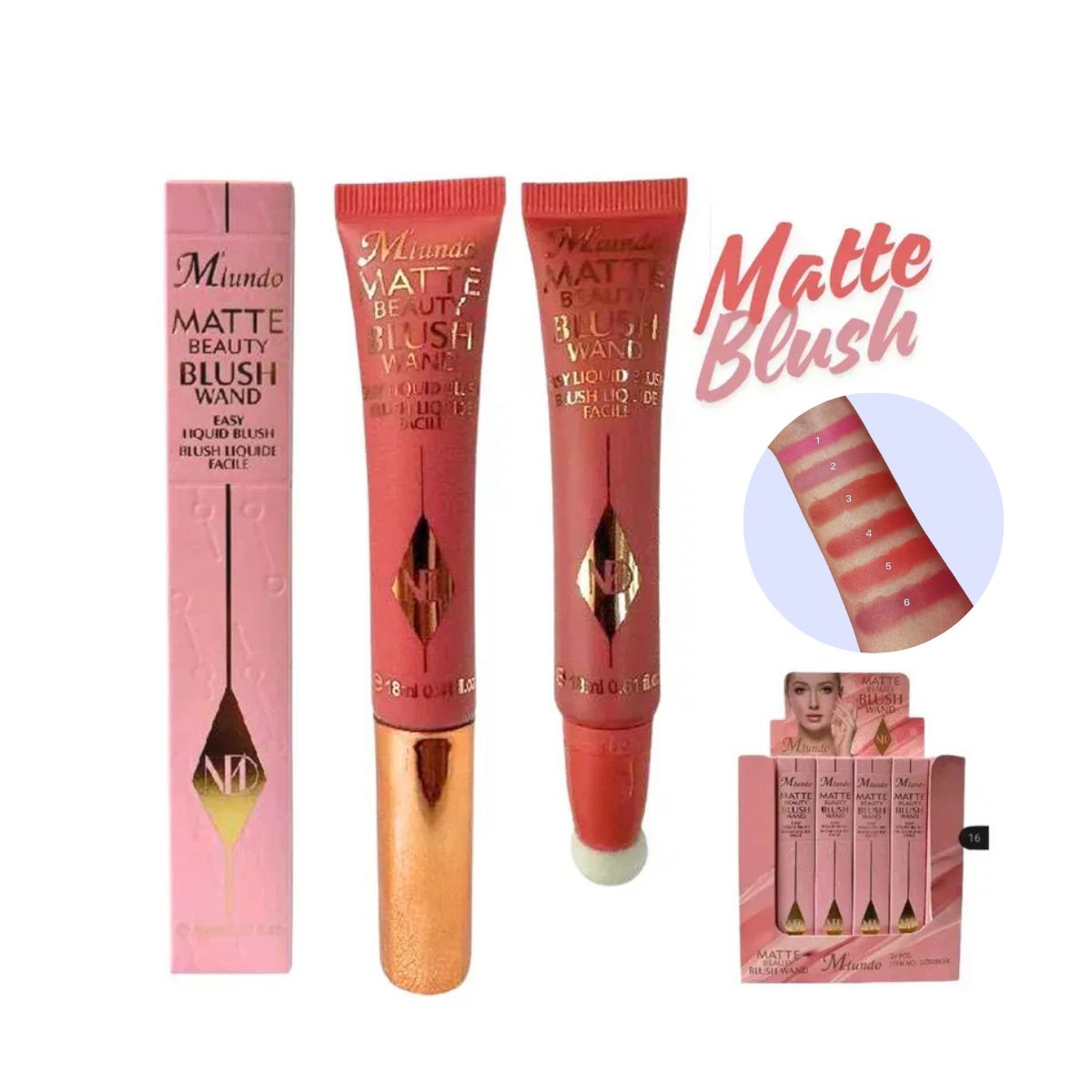 GENERICO - Rubor Liquido Matte con Aplicador M'lundo 6 Tonos