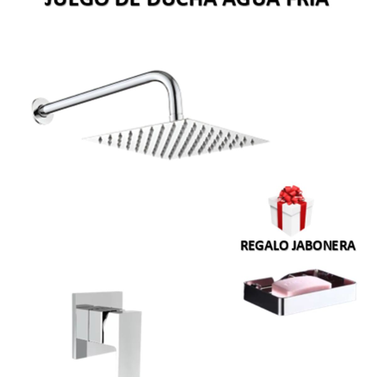 GENERICO - JUEGO DE  DUCHA  ACERO 20CM + LLAVE DE DUCHA CROMADO AGUA FRIA