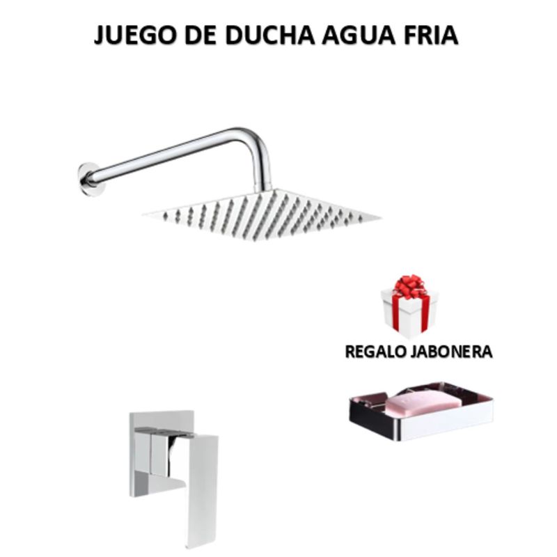 GENERICO - JUEGO DE  DUCHA  ACERO 20CM + LLAVE DE DUCHA CROMADO AGUA FRIA