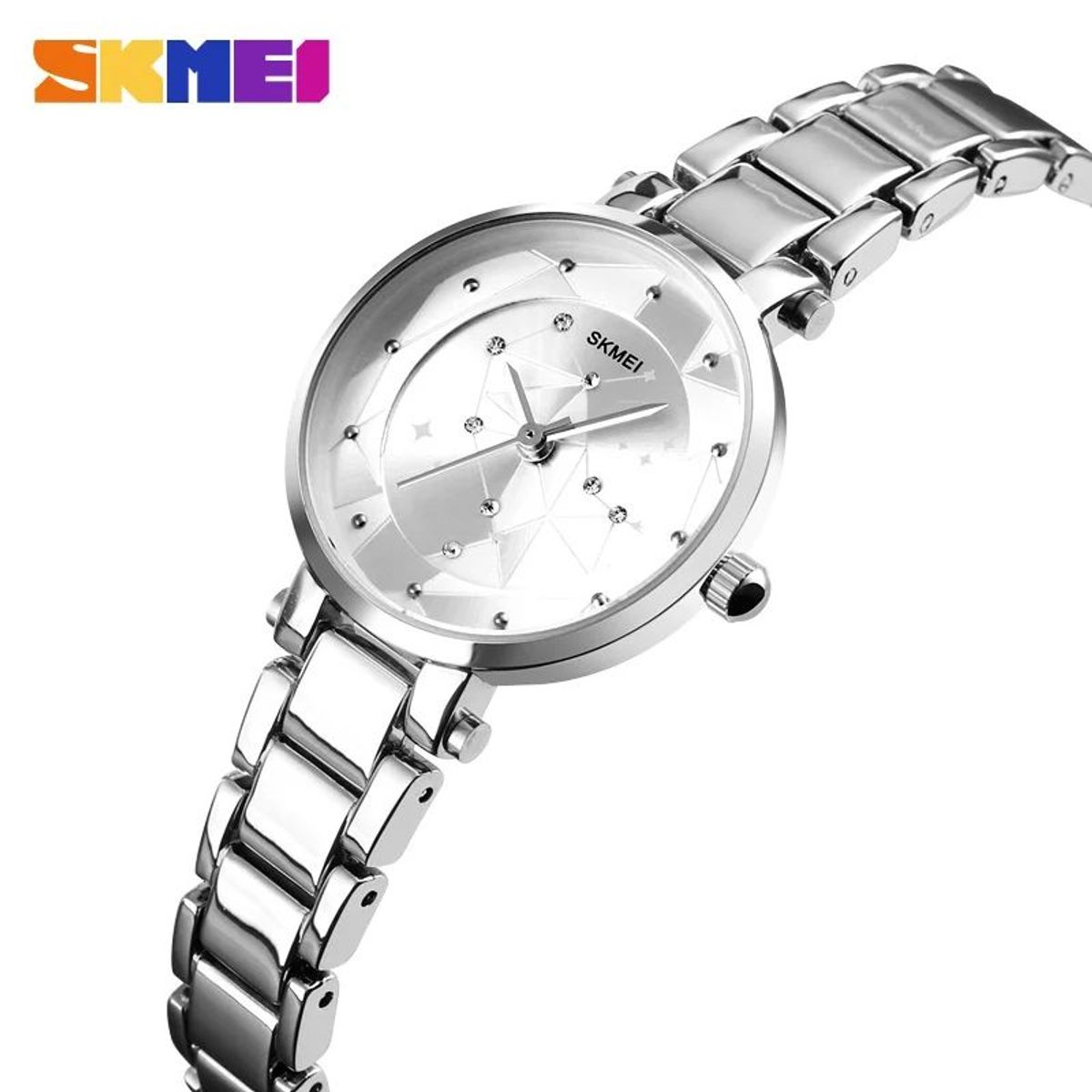 SKMEI - RELOJ SKMEI 1411 PLATEADO CONSTELACION CORREA ACERO PARA MUJER_.
