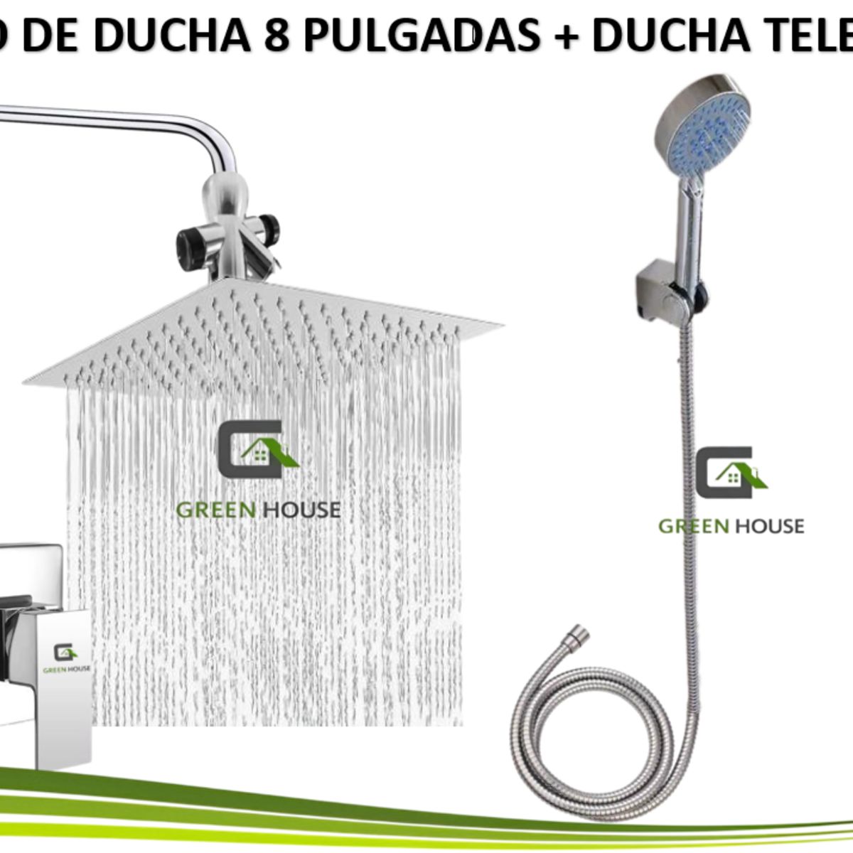 GENERICO - KIT DUCHA ESPAÑOLA DE ACERO 20CM CROMADO+ MEZCLADORA + DUCHA TELEFONO
