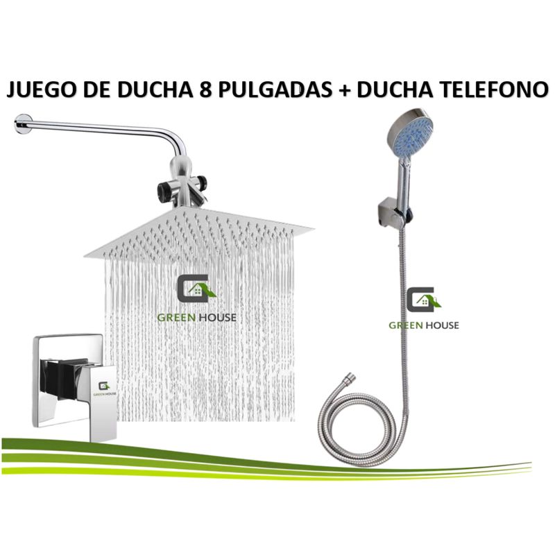 GENERICO - KIT DUCHA ESPAÑOLA DE ACERO 20CM CROMADO+ MEZCLADORA + DUCHA TELEFONO