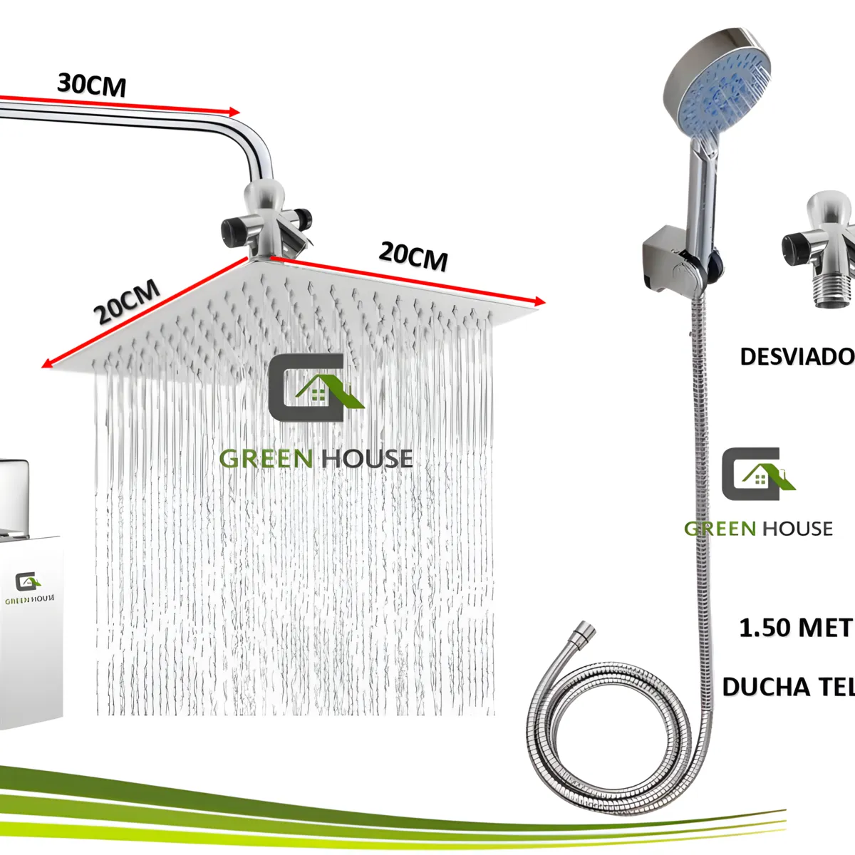 GENERICO - KIT DUCHA ESPAÑOLA DE ACERO 20CM CROMADO+ MEZCLADORA + DUCHA TELEFONO