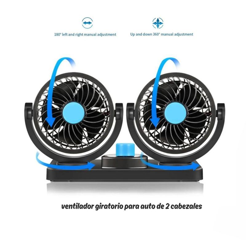 GENERICO - Ventilador doble Cabezal 360 Giratorio 12v- Autos