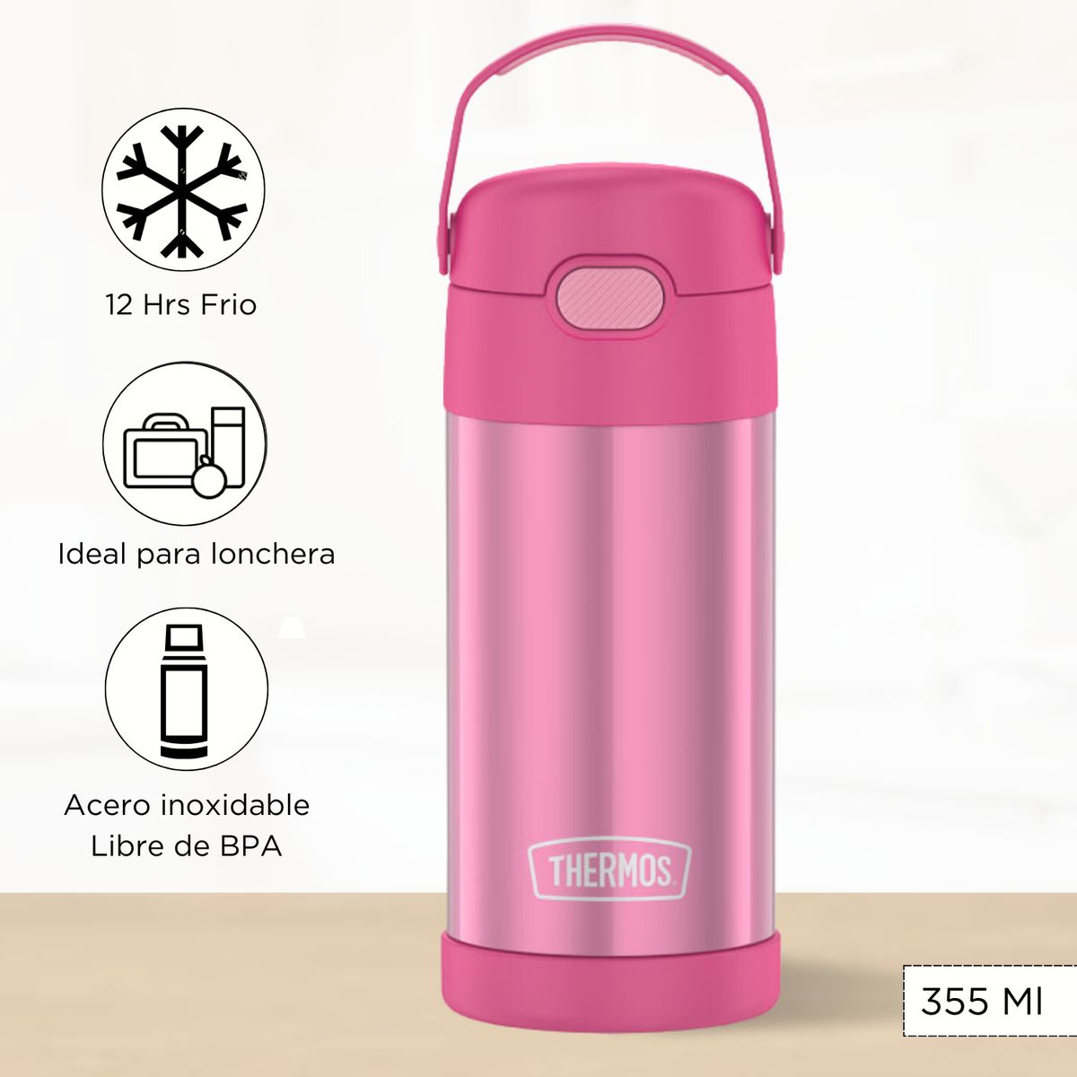 THERMOS - Tomatodo Termico para Niños Funtainer 355 Ml Rosado