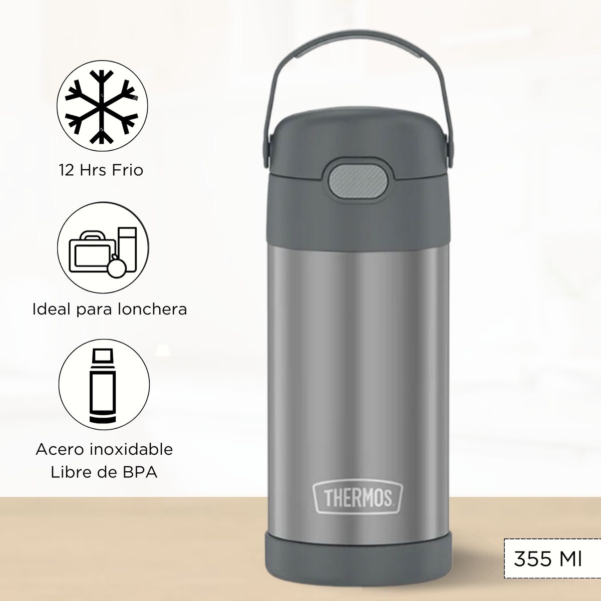 THERMOS - Tomatodo Termico para Niños Funtainer 355 Ml Gris