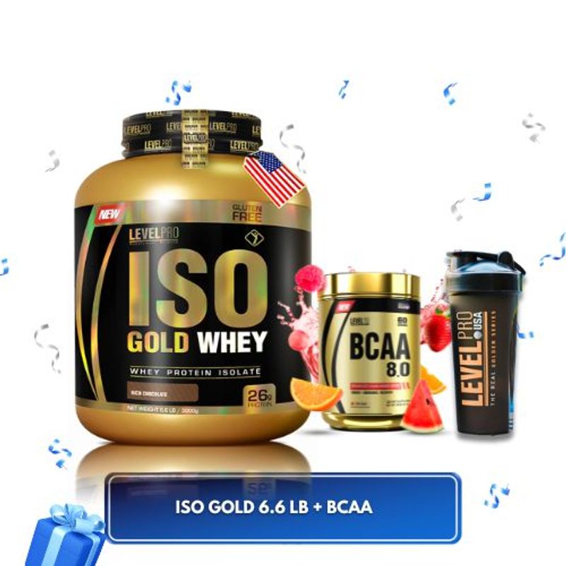 LEVEL PRO SUPPLEMENT SCIENCE - LEVEL PRO ISO GOLD WHEY 6.6LB CHOCOLATE + BCAA LEVEL 8.0 540 GR