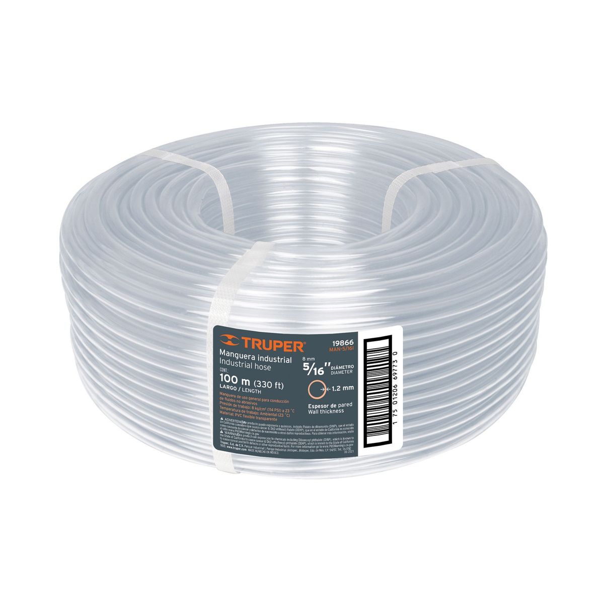 TRUPER - Metro de manguera 5/16" industrial en rollo de 100 m