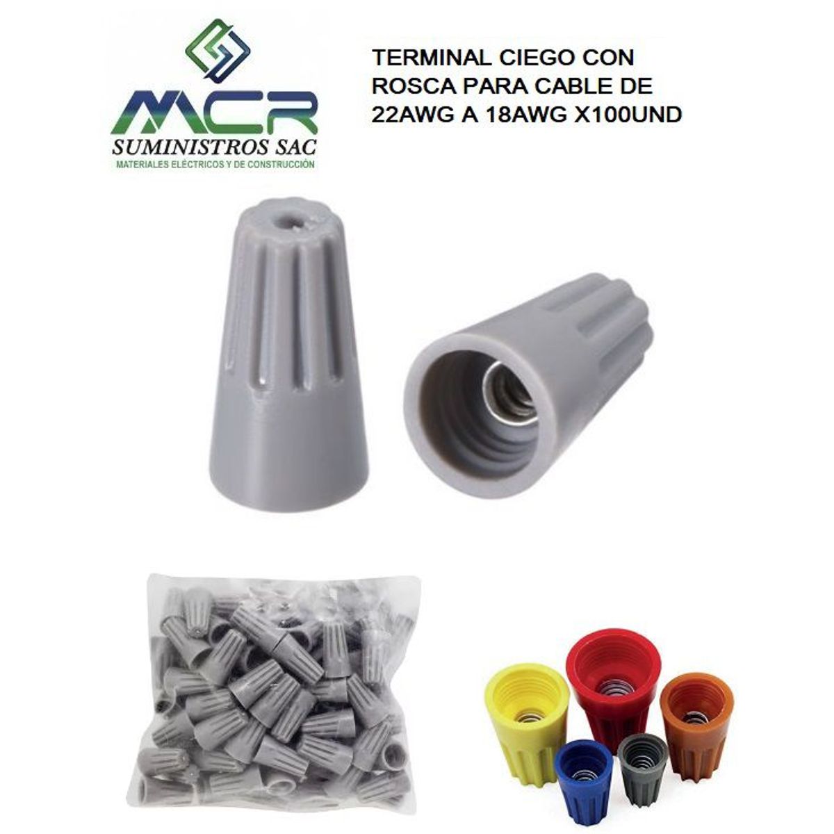 IMPORTADO MC - TERMINAL CIEGO CON ROSCA PARA CABLE 22AWG A 18AWG X100UND