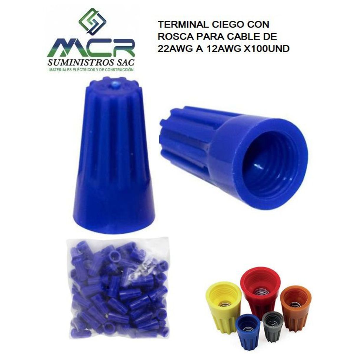 GENERICO - TERMINAL CIEGO CON ROSCA PARA CABLE 22AWG A 12AWG X100UND