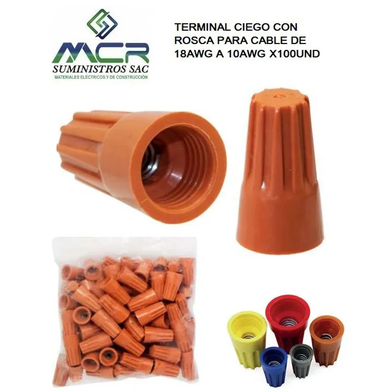 GENERICO - TERMINAL CIEGO CON ROSCA PARA CABLE 18AWG A 10AWG X100UND