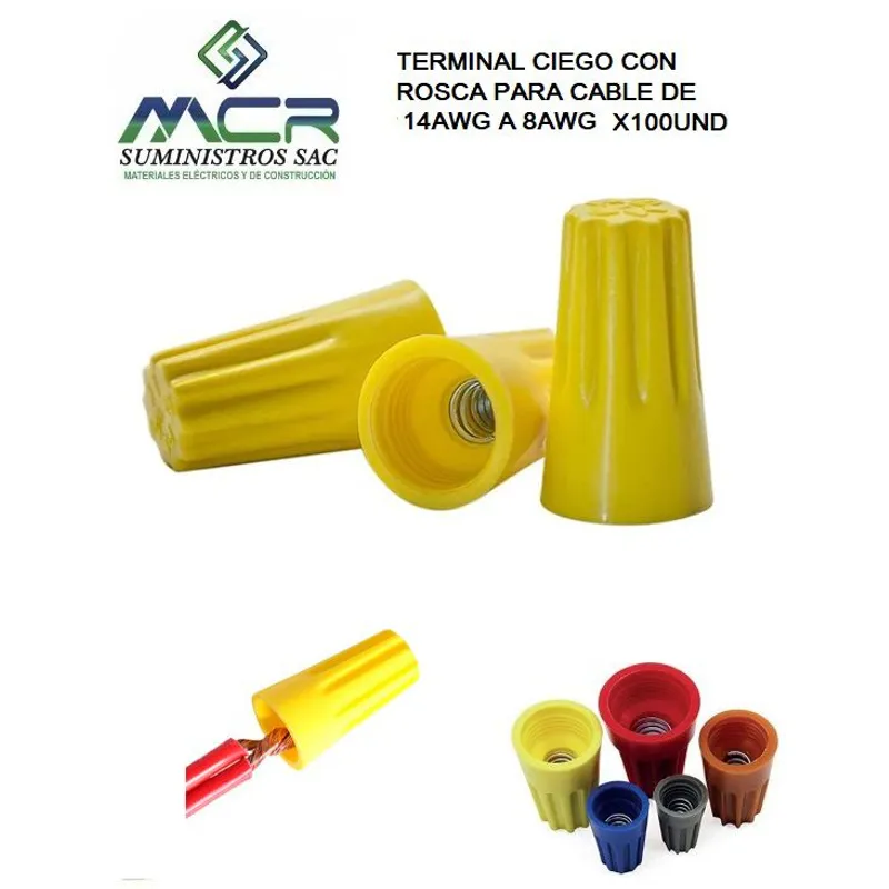 GENERICO - TERMINAL CIEGO CON ROSCA PARA CABLE 14AWG A 8AWG X100UND