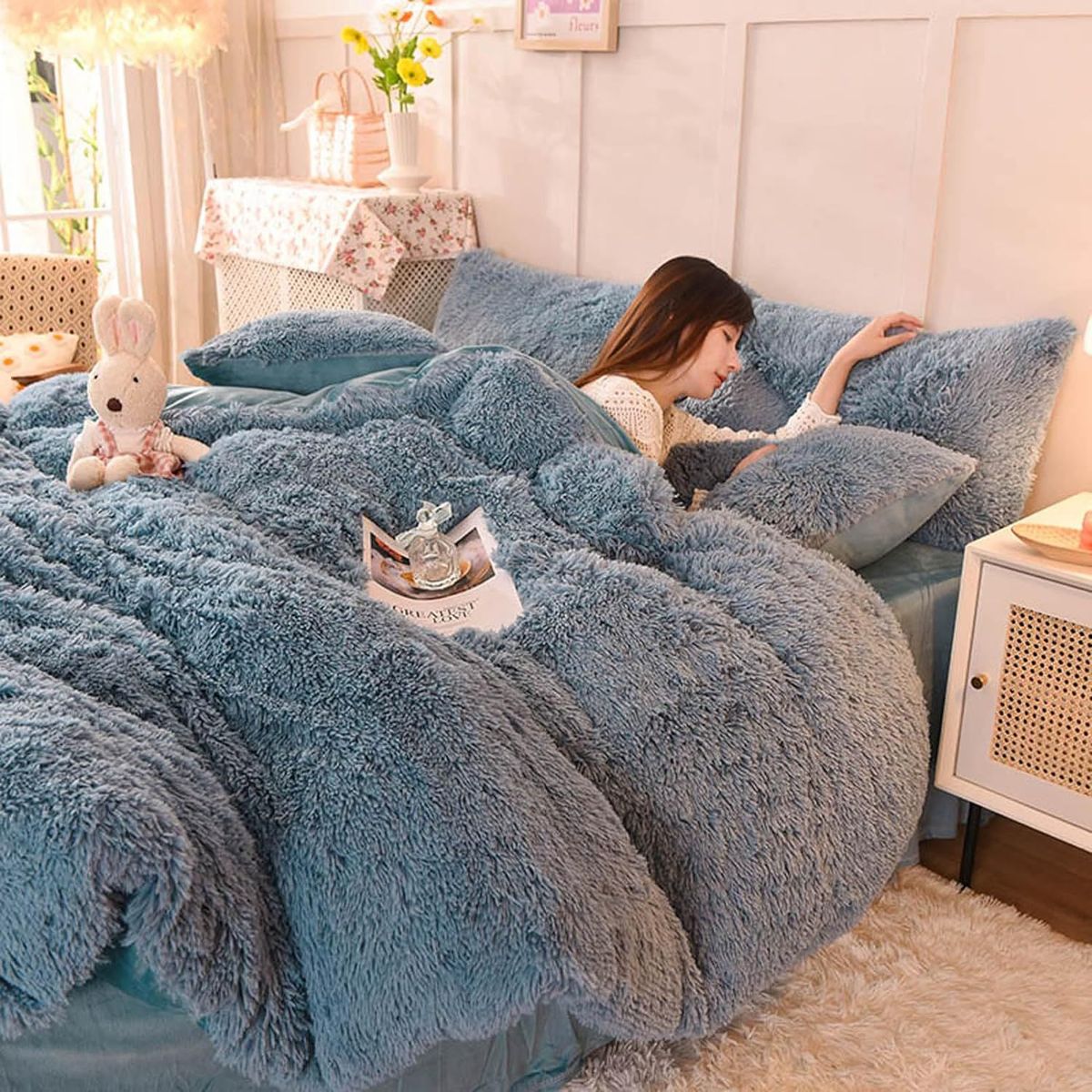 GOLDEN - 3 PIEZAS Edredón Tela Piel de Oso Cemento dos plazas