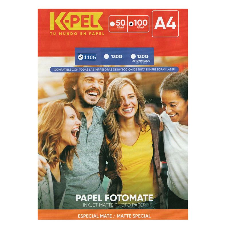 GENERICO - K-PEL Papel Foto Mate Especial 110 grm X 100 hojas A4