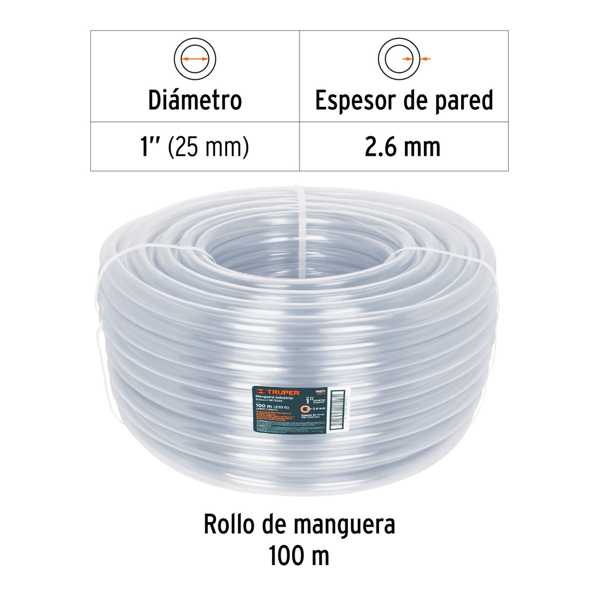 Metro de manguera 1" industrial en rollo de 100 m COD 19871 Truper, marca Truper - Foto 2