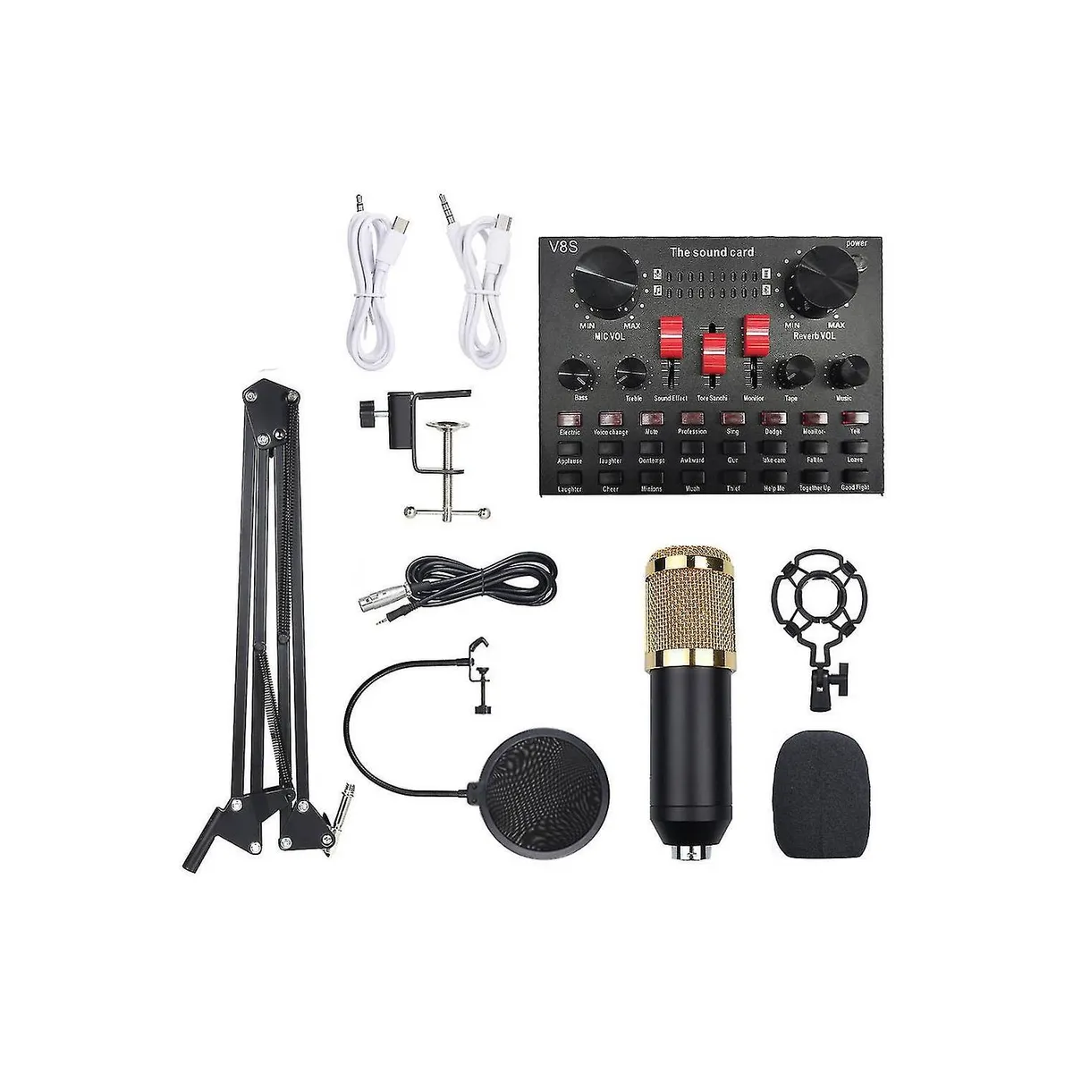 PREMIUM - Kit Microfono Condensador con Tarjeta de Sonido v8s Profesional Studio Pc