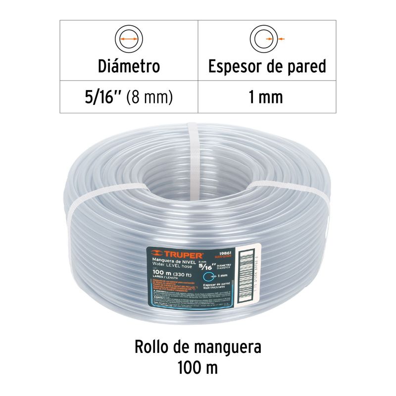 TRUPER - Metro de manguera 5/16" de nivel en rollo de 100 m