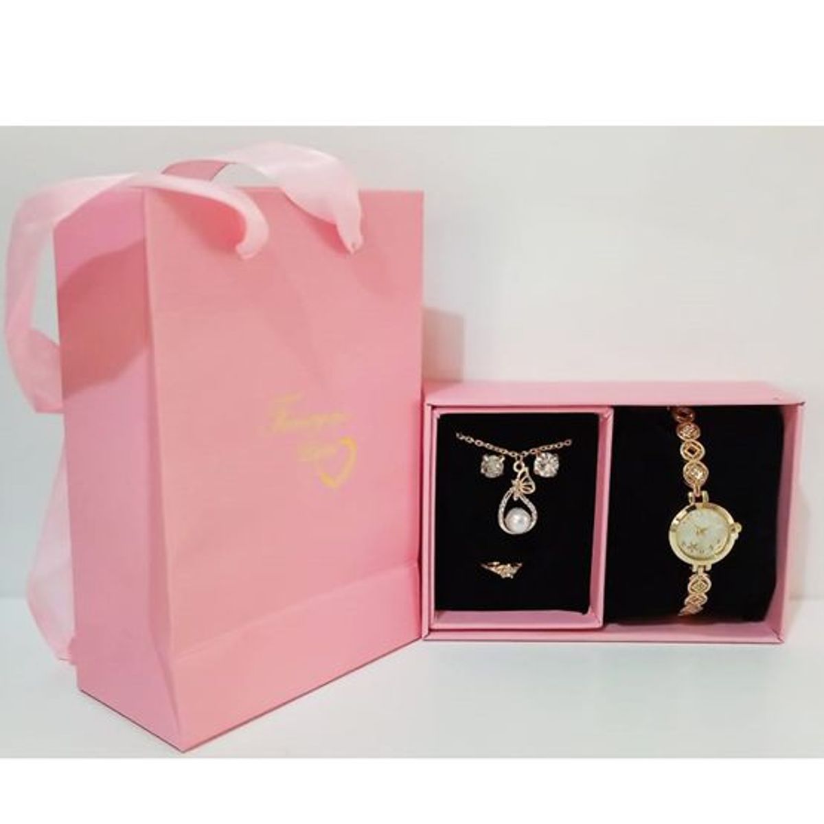 GENERICO - Set De Joyas Anillo  Collar Reloj Aretes Fantasía Fina_.