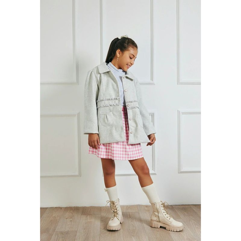 KIDS MASHMELO - Abrigo con Fajin y Volantes de Gasa para Niña Kids Mashmelo