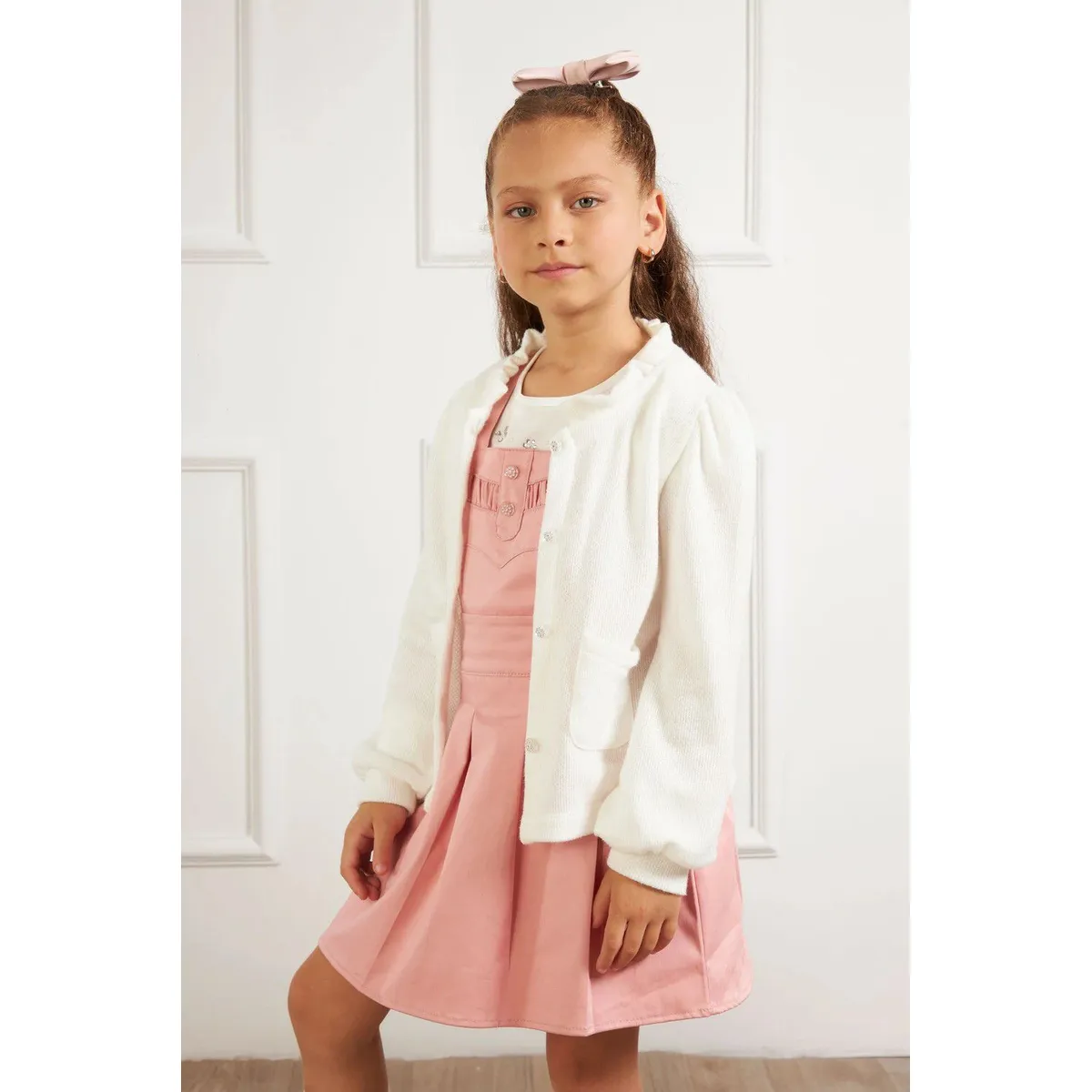 KIDS MASHMELO - Chompa Abierta con Cuello Tableado y Bolsillo para Niña Kids Mashmelo