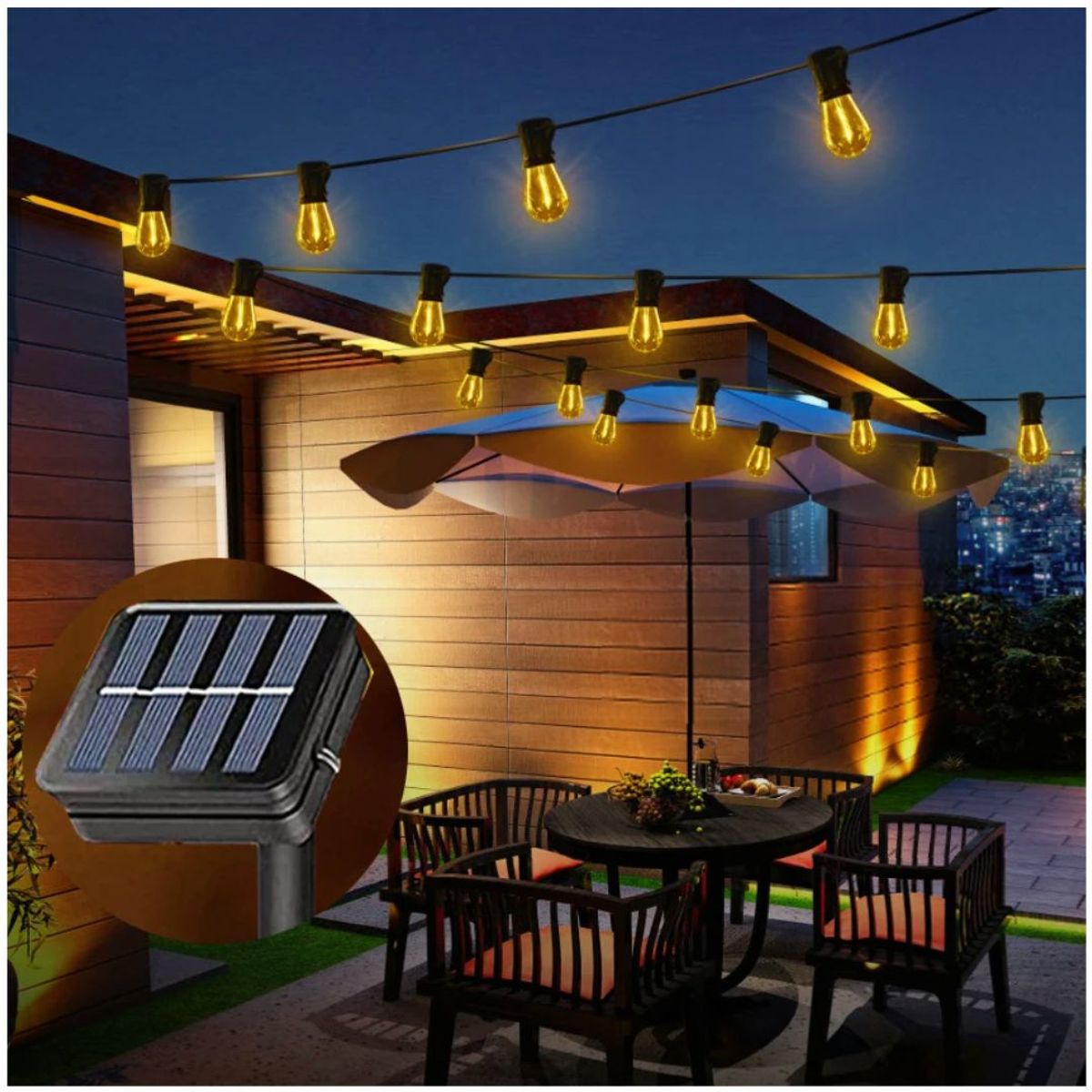 INSPIRA MARKET - Guirnalda colgante de luces de 10m con 20 focos recargable luz solar