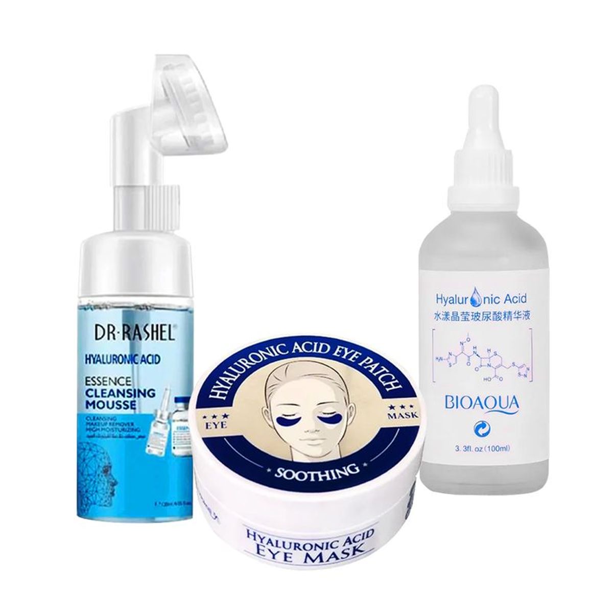 BIOAQUA - Limpiador Facial + Parches para Ojos + Serum con Acido Hialuronico