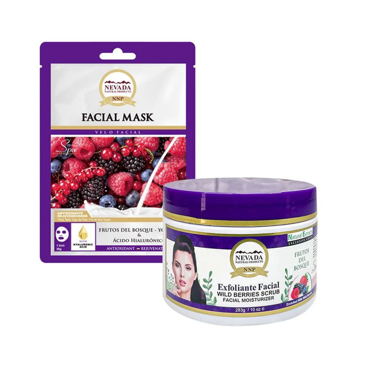 NEVADA NATURAL PRODUCTS - Exfoliante + Mascarilla Facial de Frutos del Bosque con Acido Hialuronico