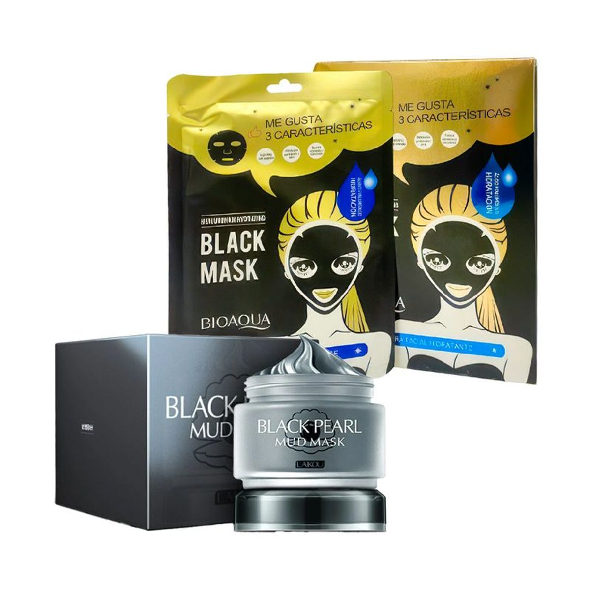 GENERICO - Set Mascarilla Negra con Acido Hialuronico + Crema Facial de Perlas Negras