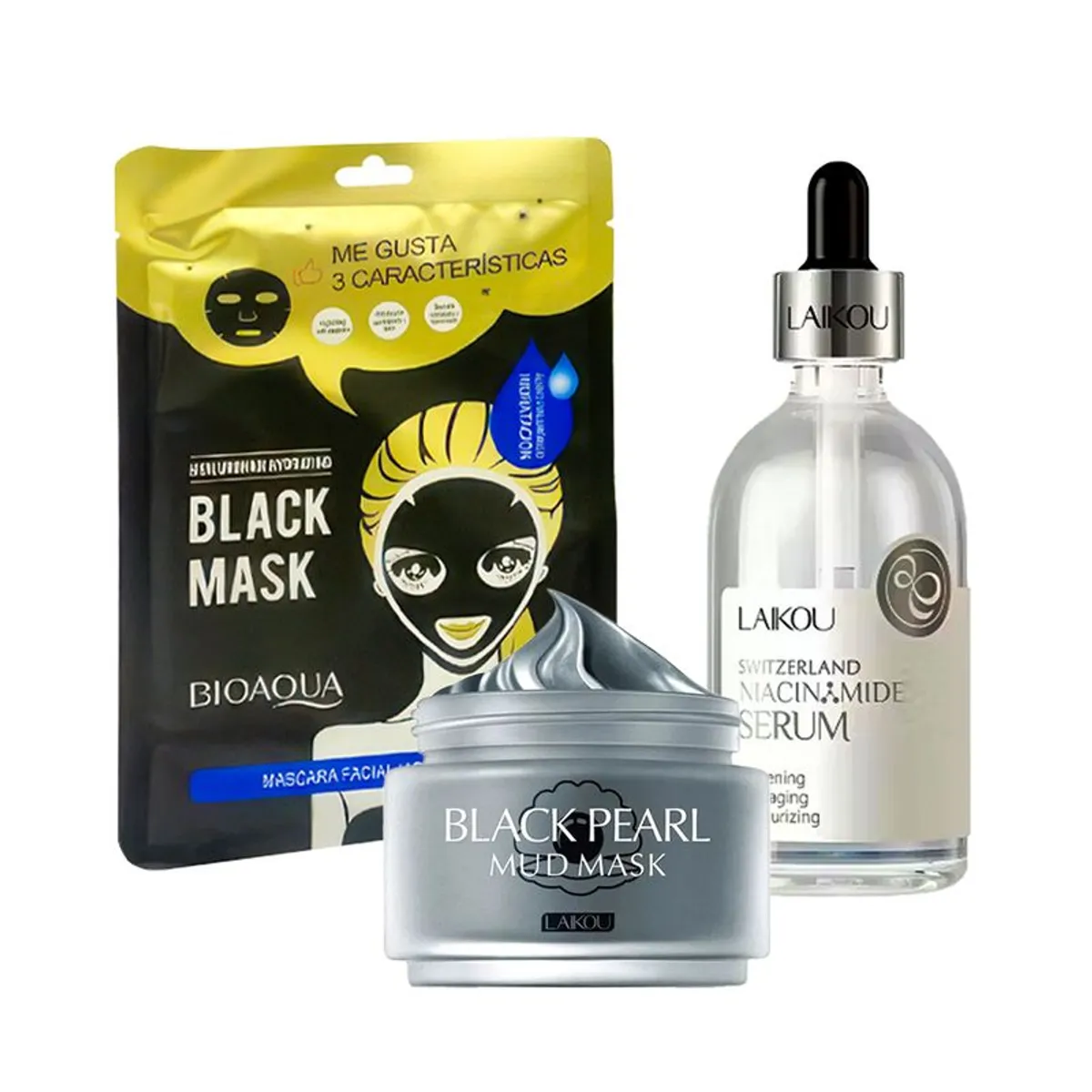 GENERICO - Set Mascarilla con Acido Hialuronico + Crema Perlas Negras + Serum Niacinamide
