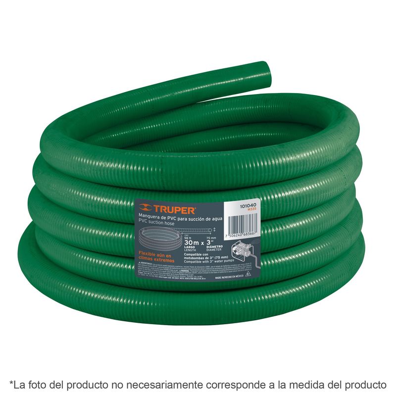 TRUPER - Metro manguera rígida 4" succión para motobomba, rollo 30 m