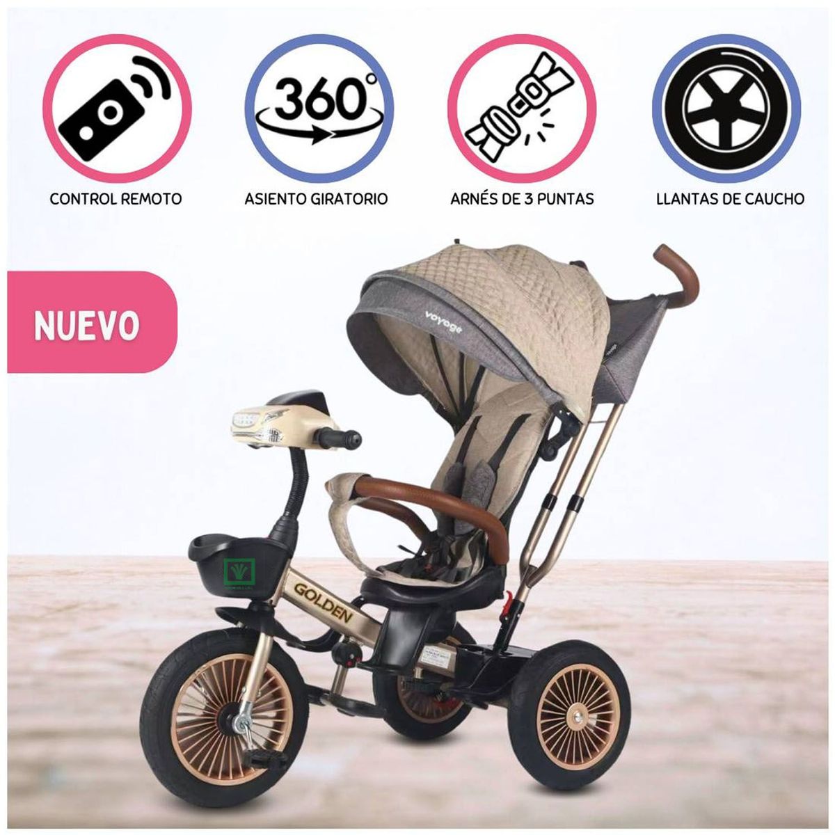 VOYAGE - Triciclo Guiador Para Niños «GOLDEN II» Beige