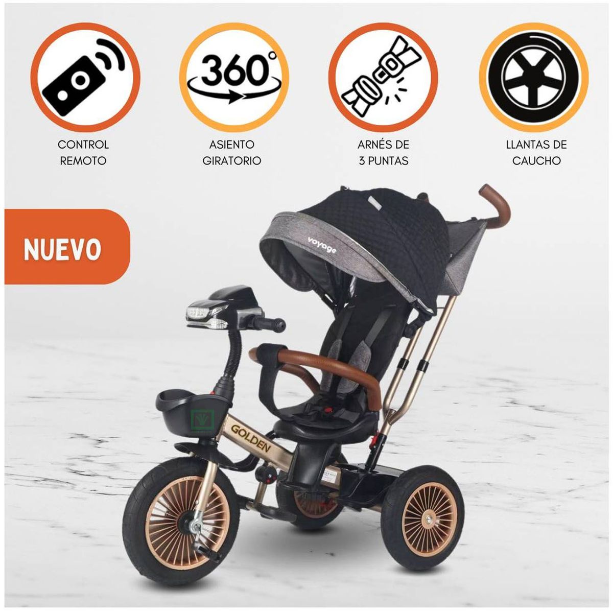 VOYAGE - Triciclo Guiador Para Niños «GOLDEN II» Black