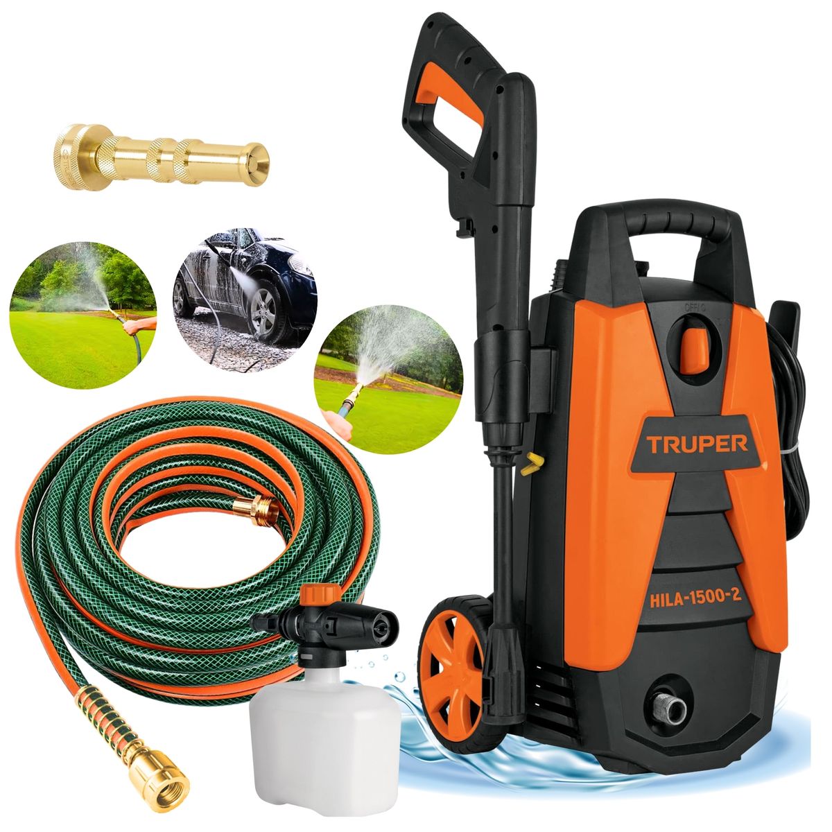 TRUPER - Hidrolavadora Truper 1500 PSI + manguera 15m conectores metálicos