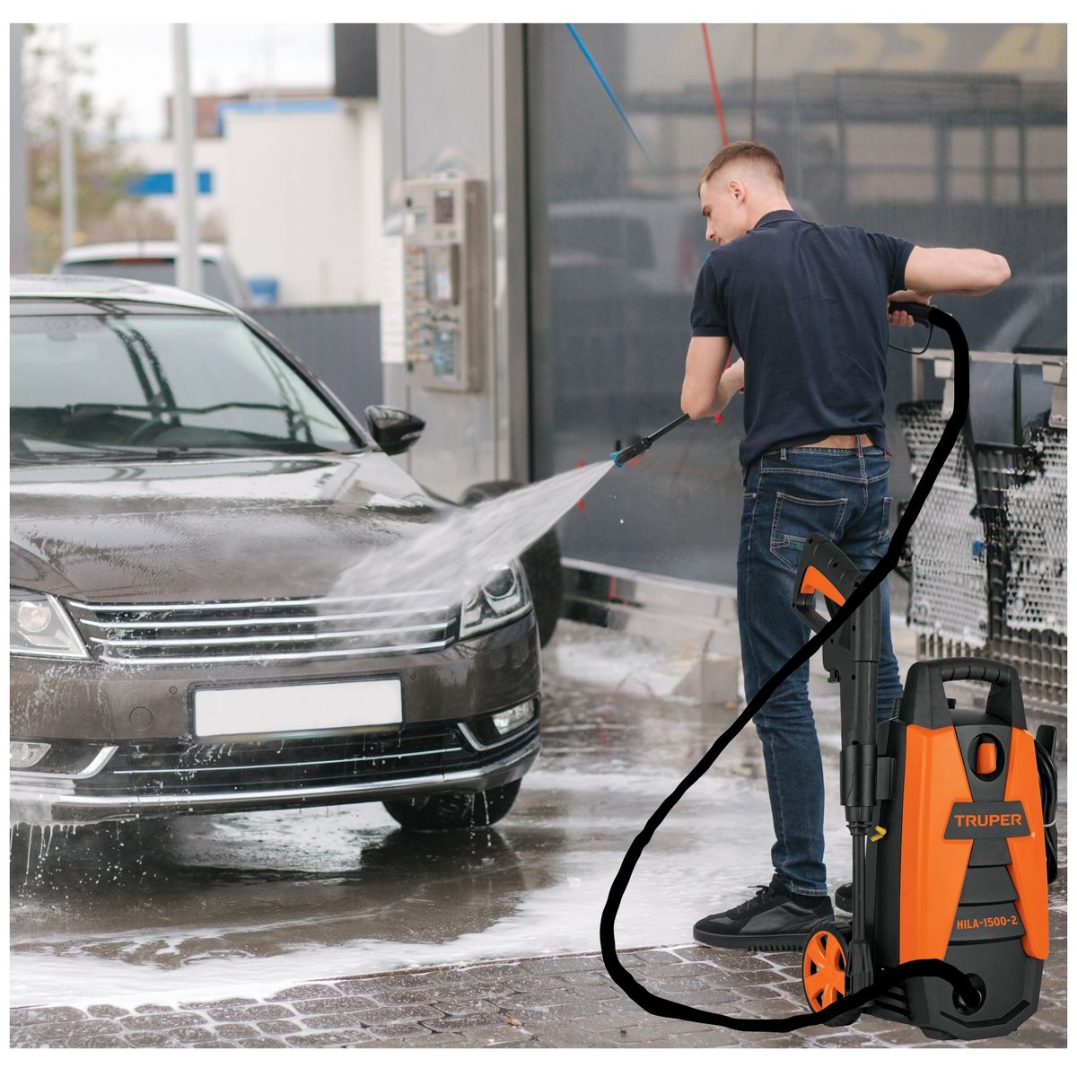 TRUPER - Hidrolavadora Truper 1500 PSI + manguera 15m conectores metálicos