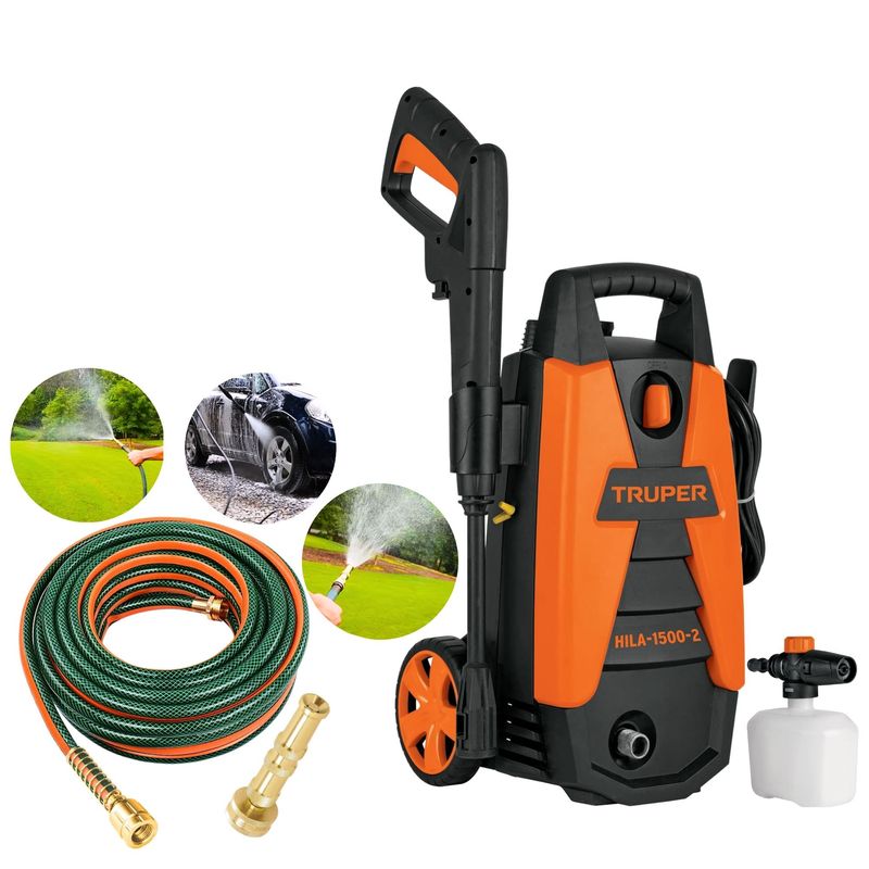 TRUPER - Hidrolavadora Truper 1500 PSI + manguera 15m conectores metálicos