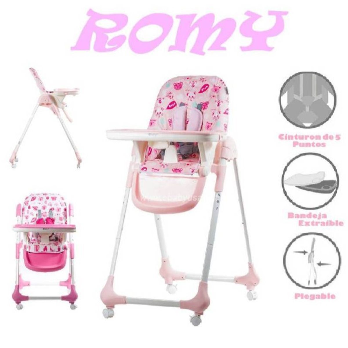 HI BABY - SILLA DE COMER EBABY «ROMY ORIGINAL» ROSADO BEBE