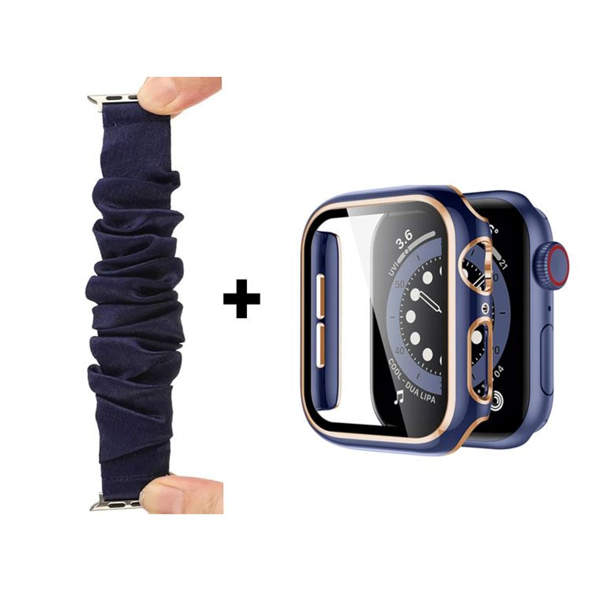 GENERICO - Correa Elástica + Case Bumper Metalizado para Apple Watch 42mm - Azul