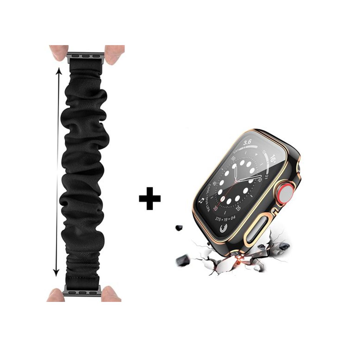 GENERICO - Correa Elástica + Case Bumper Metalizado para Apple Watch 49mm - Negro