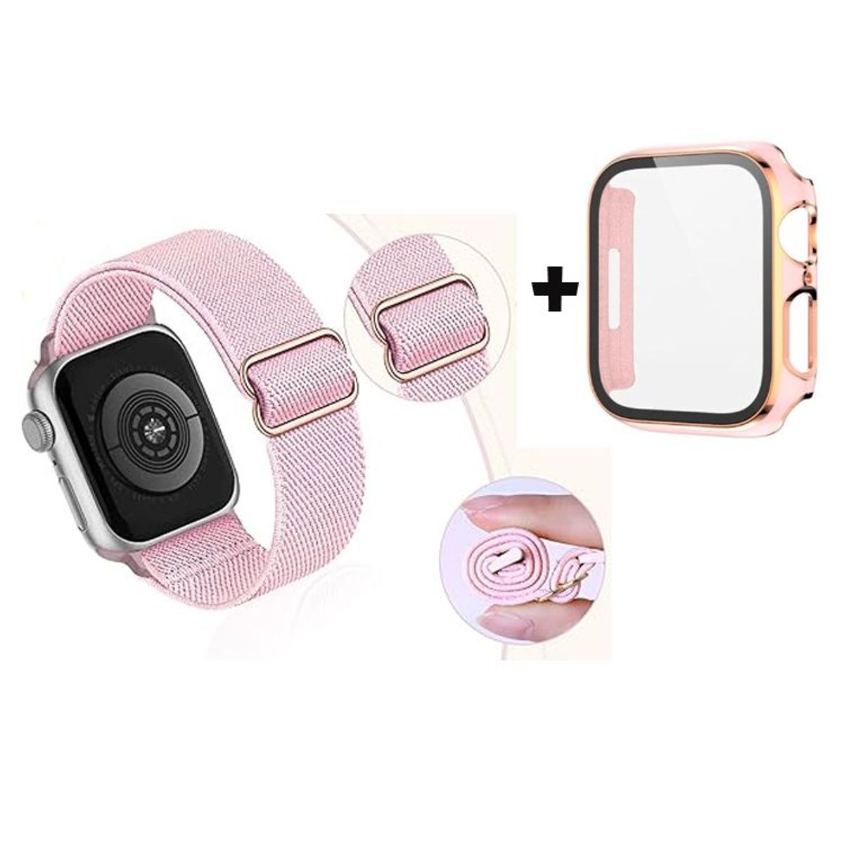 GENERICO - Correa Nylon + Case Bumper para Apple Watch 44mm - Nude
