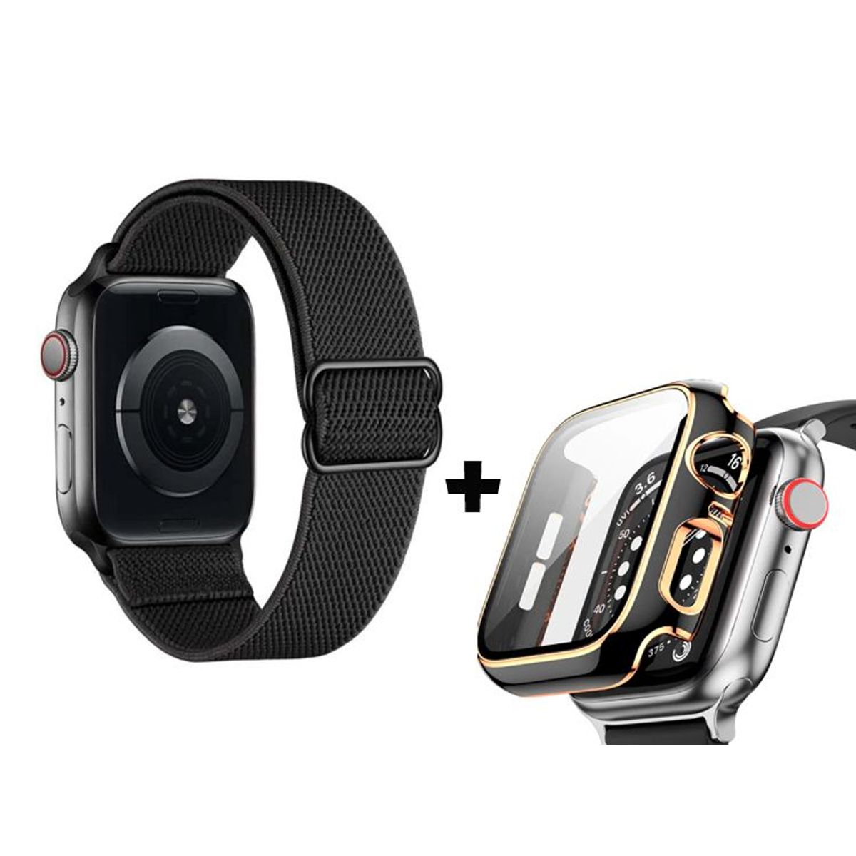 GENERICO - Correa Nylon + Case Bumper para Apple Watch 41mm - Negro