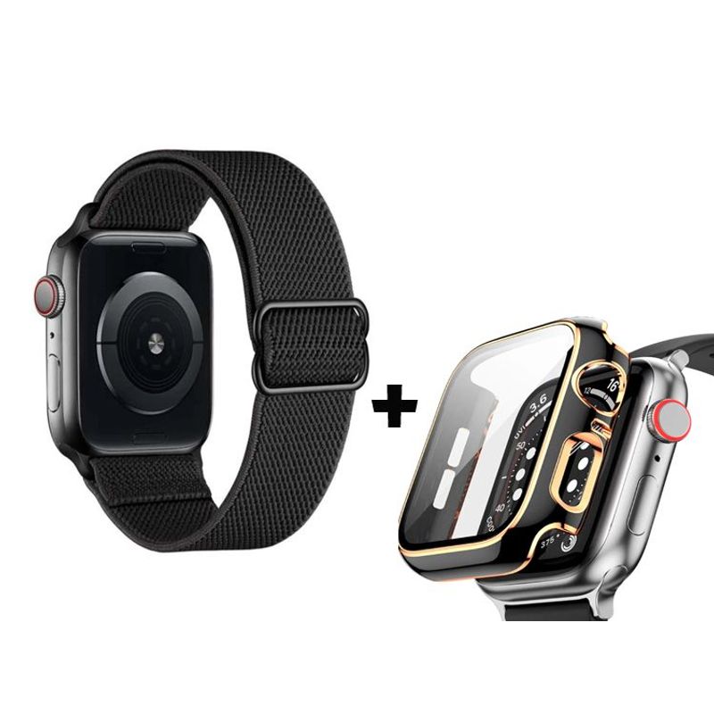 GENERICO - Correa Nylon + Case Bumper para Apple Watch 41mm - Negro