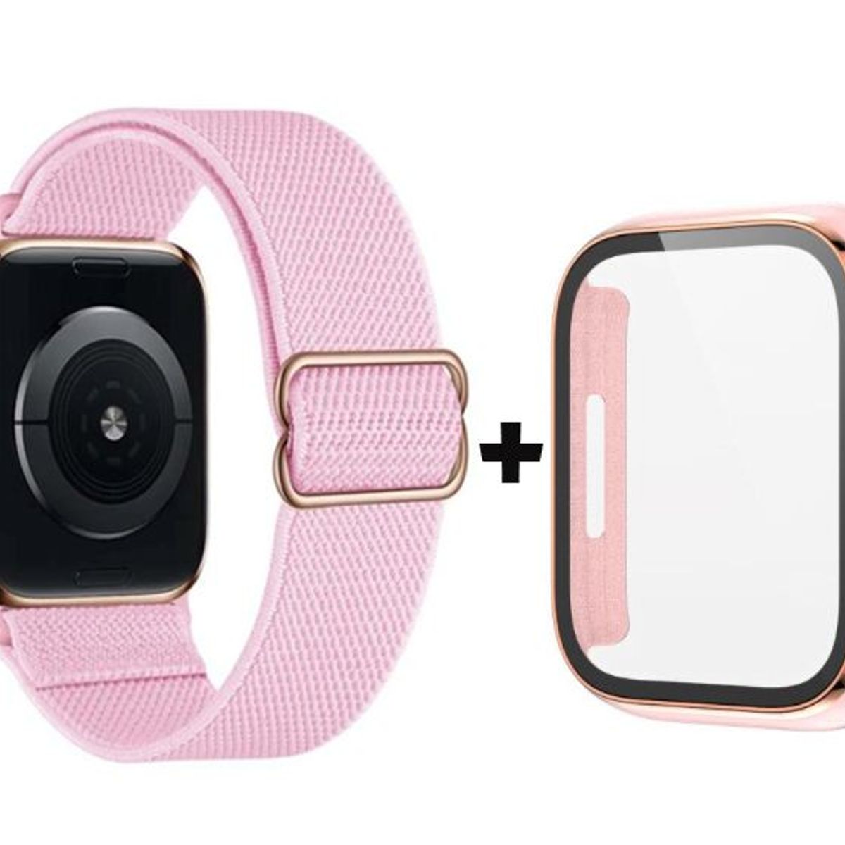 GENERICO - Correa Nylon + Case Bumper para Apple Watch 45mm - Rosa