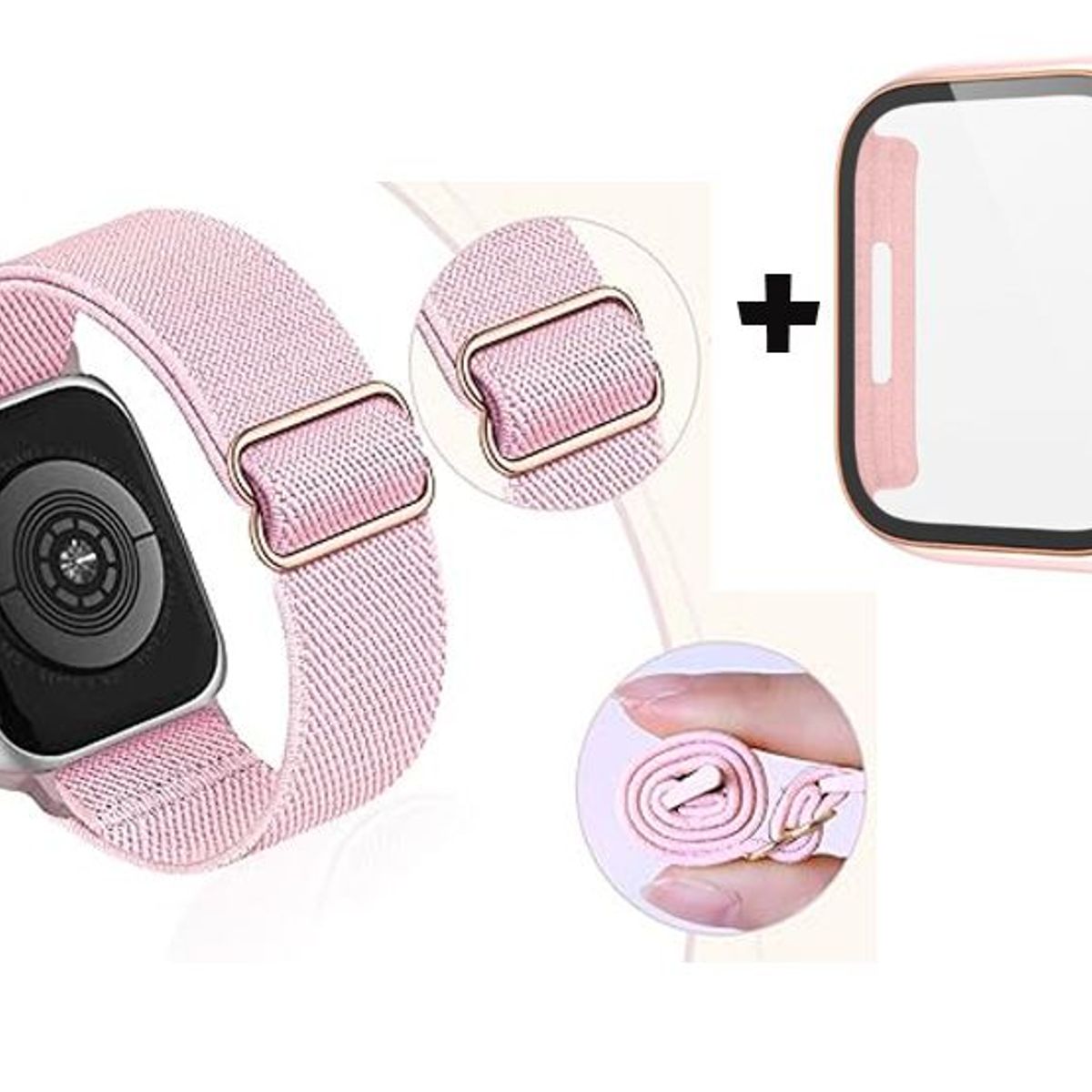 GENERICO - Correa Nylon + Case Bumper para Apple Watch 44mm - Nude
