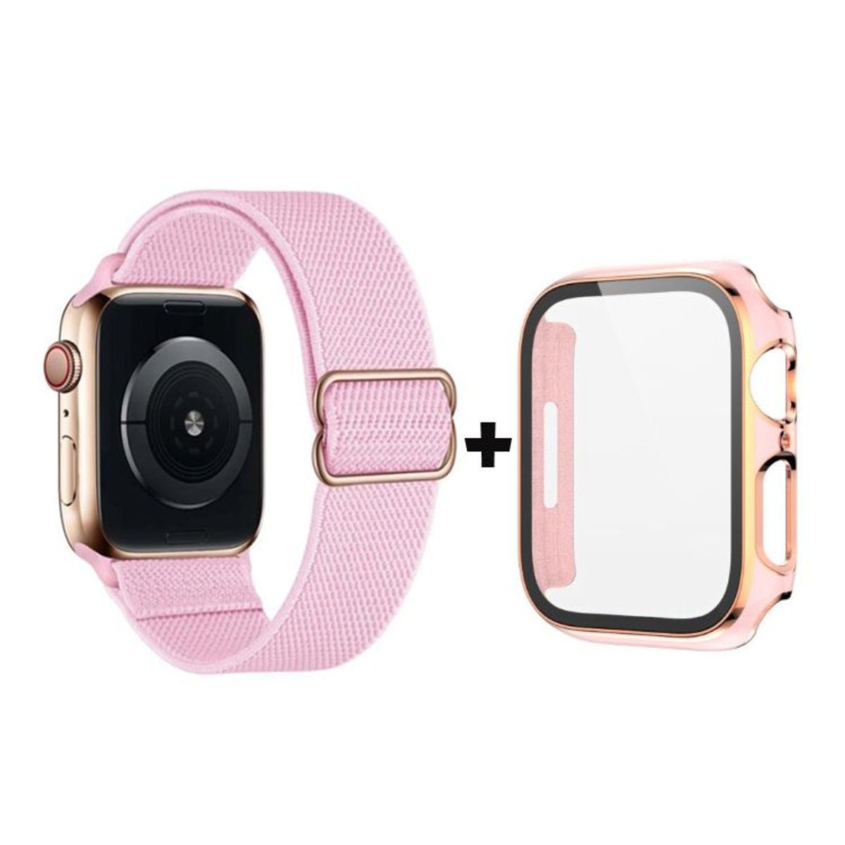 GENERICO - Correa Nylon + Case Bumper para Apple Watch 44mm - Rosa