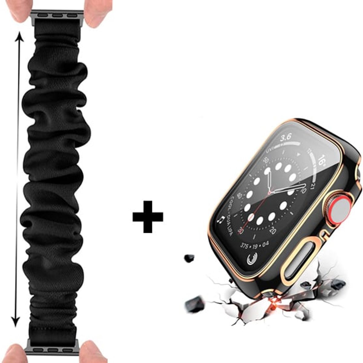 GENERICO - Correa Elástica + Case Bumper Metalizado para Apple Watch 42mm - Negro